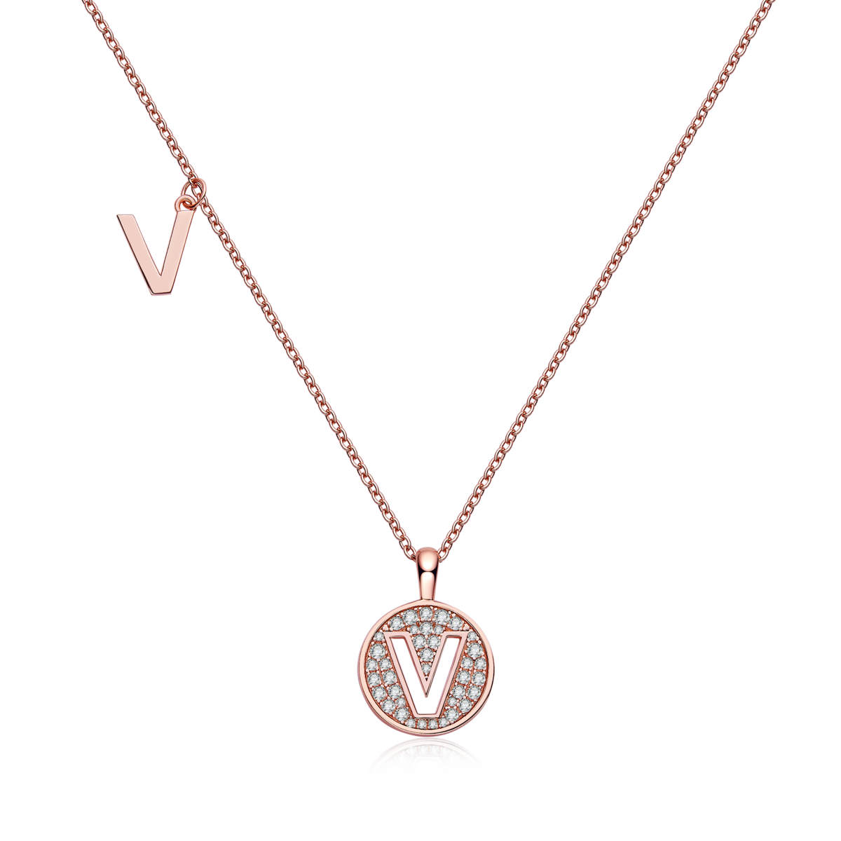 V pendant S925 silver plated rose gold Moissanite light luxury letter necklace